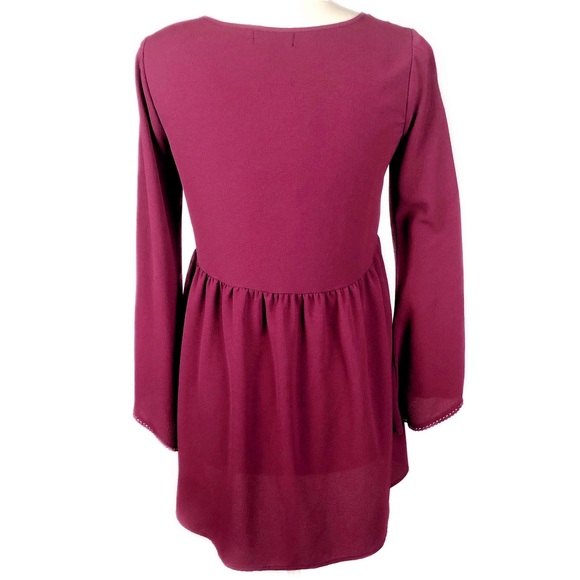 Y2K Long Sleeve Mini Dress Burgundy - Picture 3 of 5